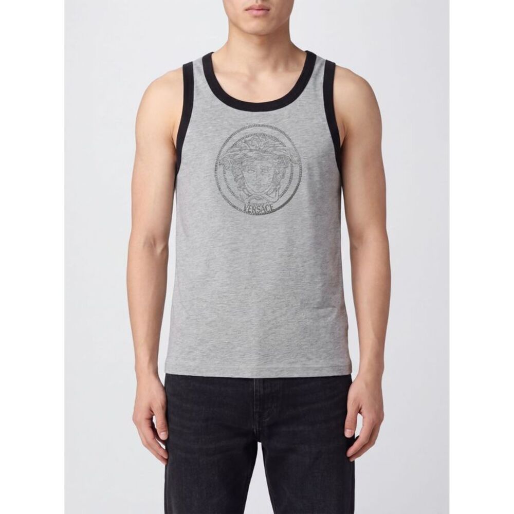 Versace Men Versace Embroidered Medusa Logo And Rhinestone Cotton Tank Top